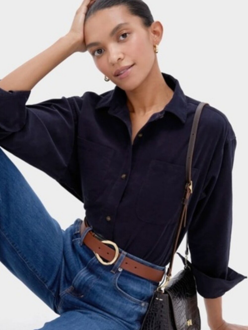Tuckernuck Elbow Patch Bryne Button Down Navy Corduroy Size Small